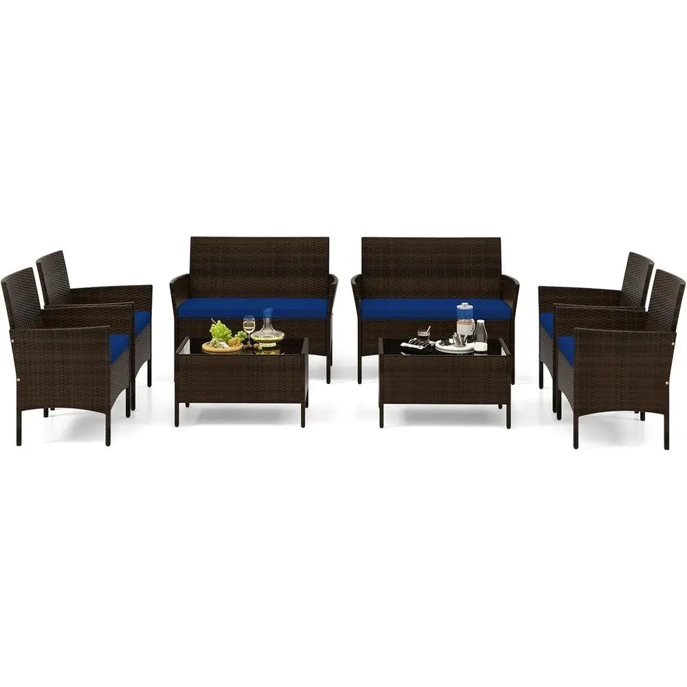 Outdoor Furniture Loveseat - 8-Piece Outdoor Rattan Patio Furniture Set