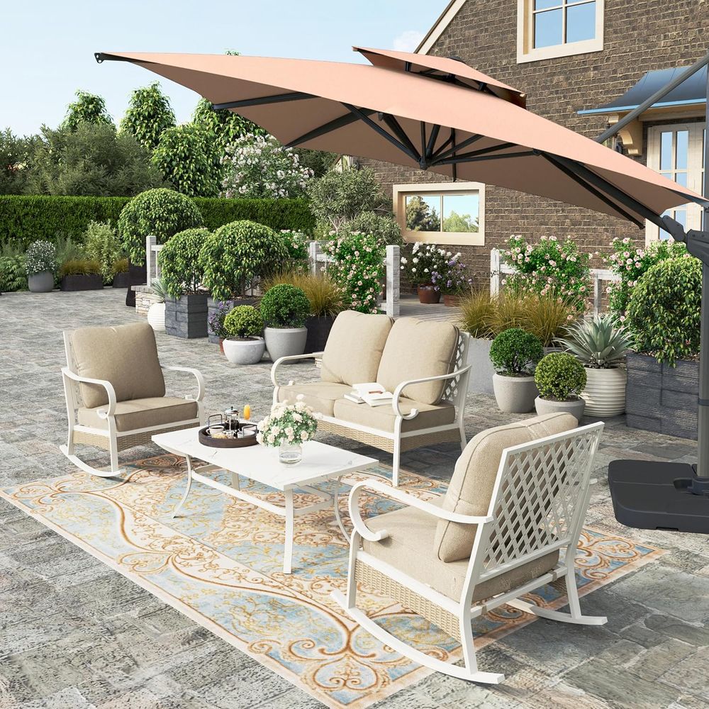 Outdoor Furniture Loveseat - 4-Piece Outdoor Patio Furniture Set: Metal