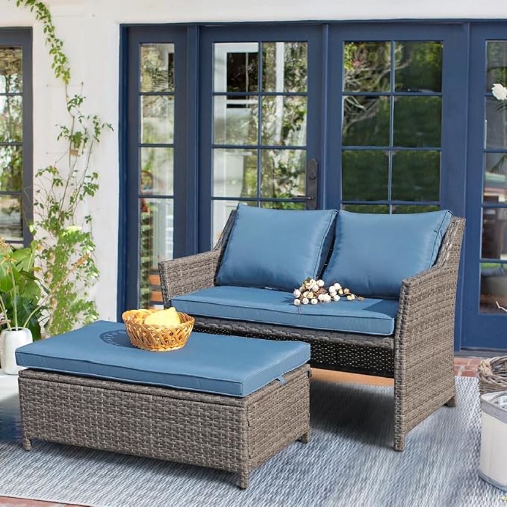 Outdoor Furniture Loveseat - 2-Piece Outdoor Patio Furniture Wicker Love-seat
