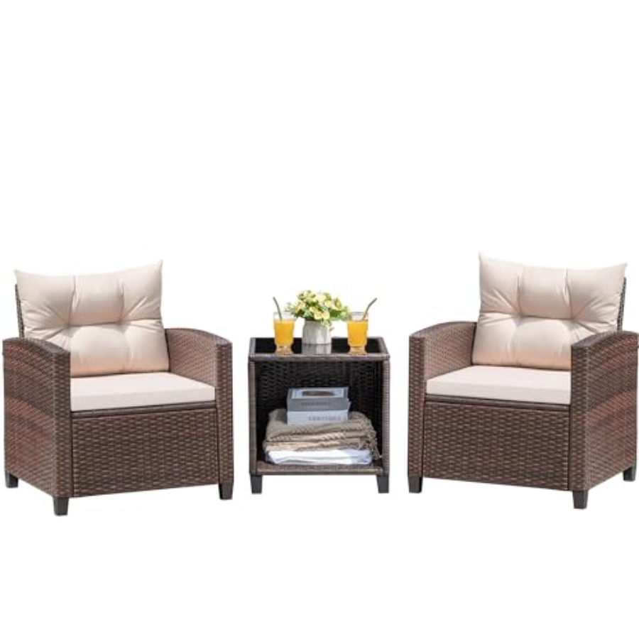 Outdoor Furniture Rattan - Devoko 3 Pieces Patio Furniture Set