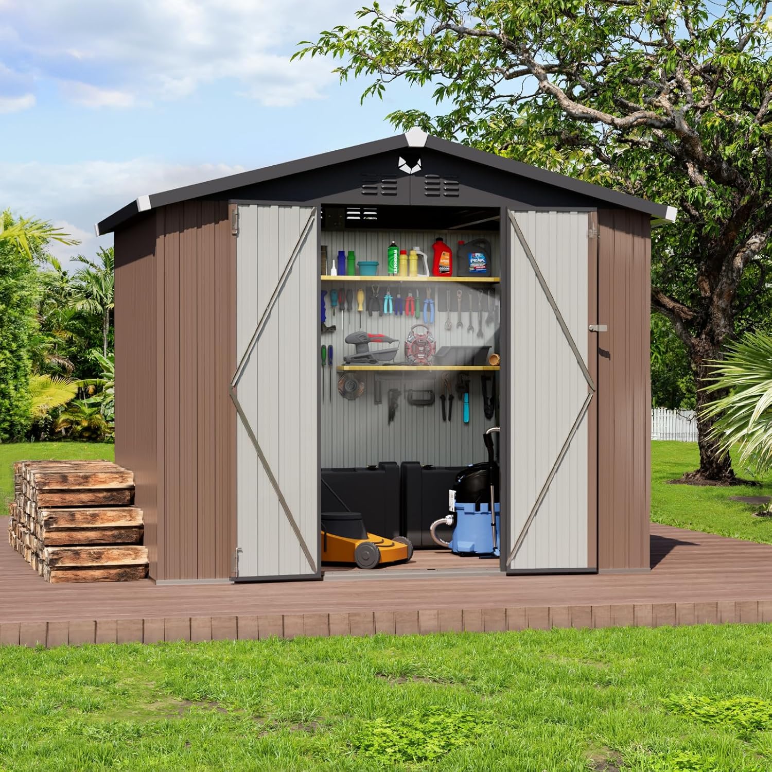 Outdoor Furniture With Storage - Metal Storage Shed,Outdoor Storage Building 8x6,Large