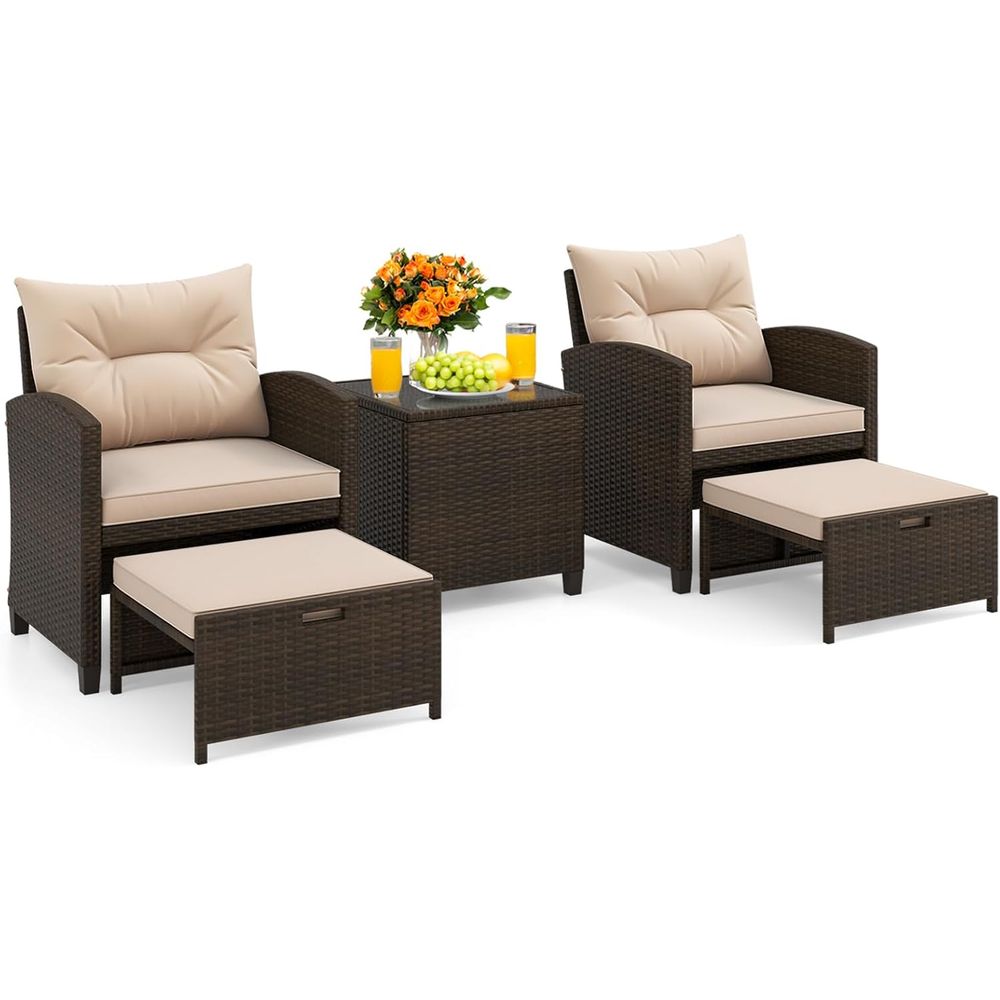 Outdoor Furniture Rattan - 5-Piece Outdoor Patio Furniture Set with