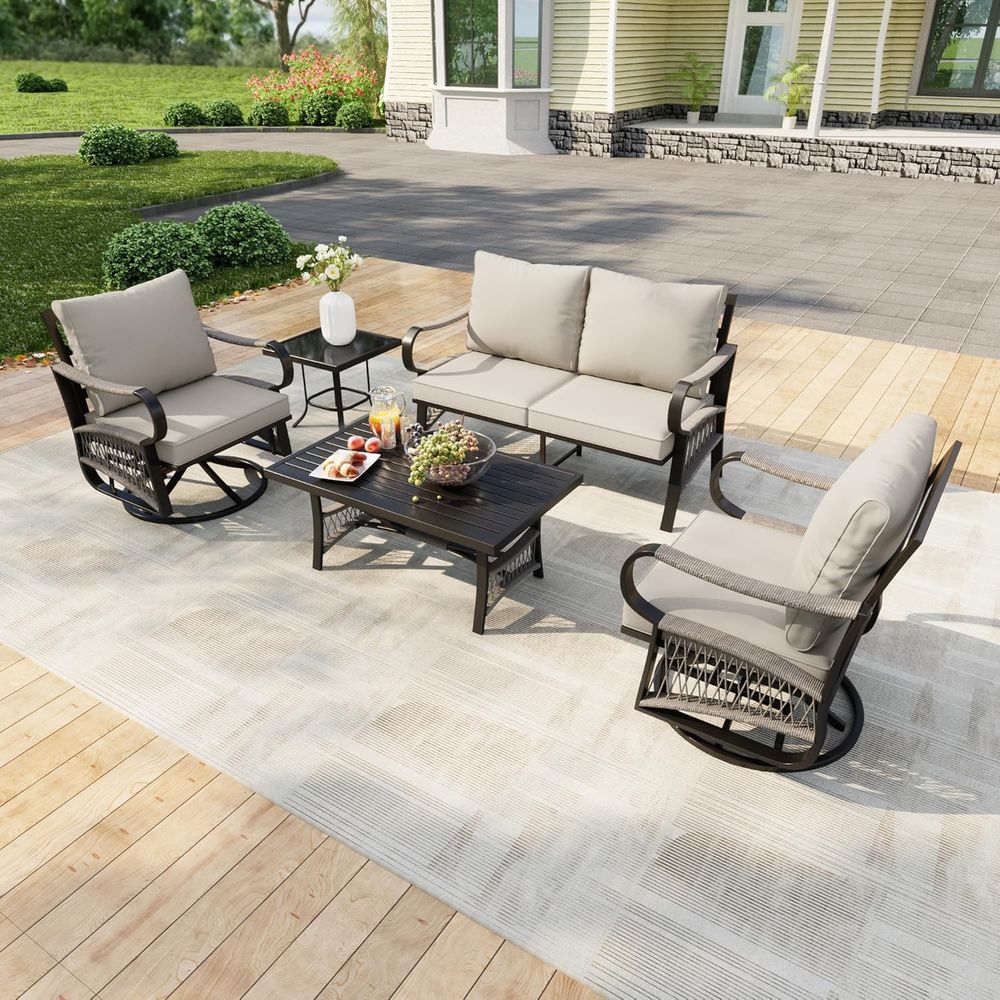 Outdoor Furniture Loveseat - Outdoor Patio Furniture Set: 5-Piece Metal