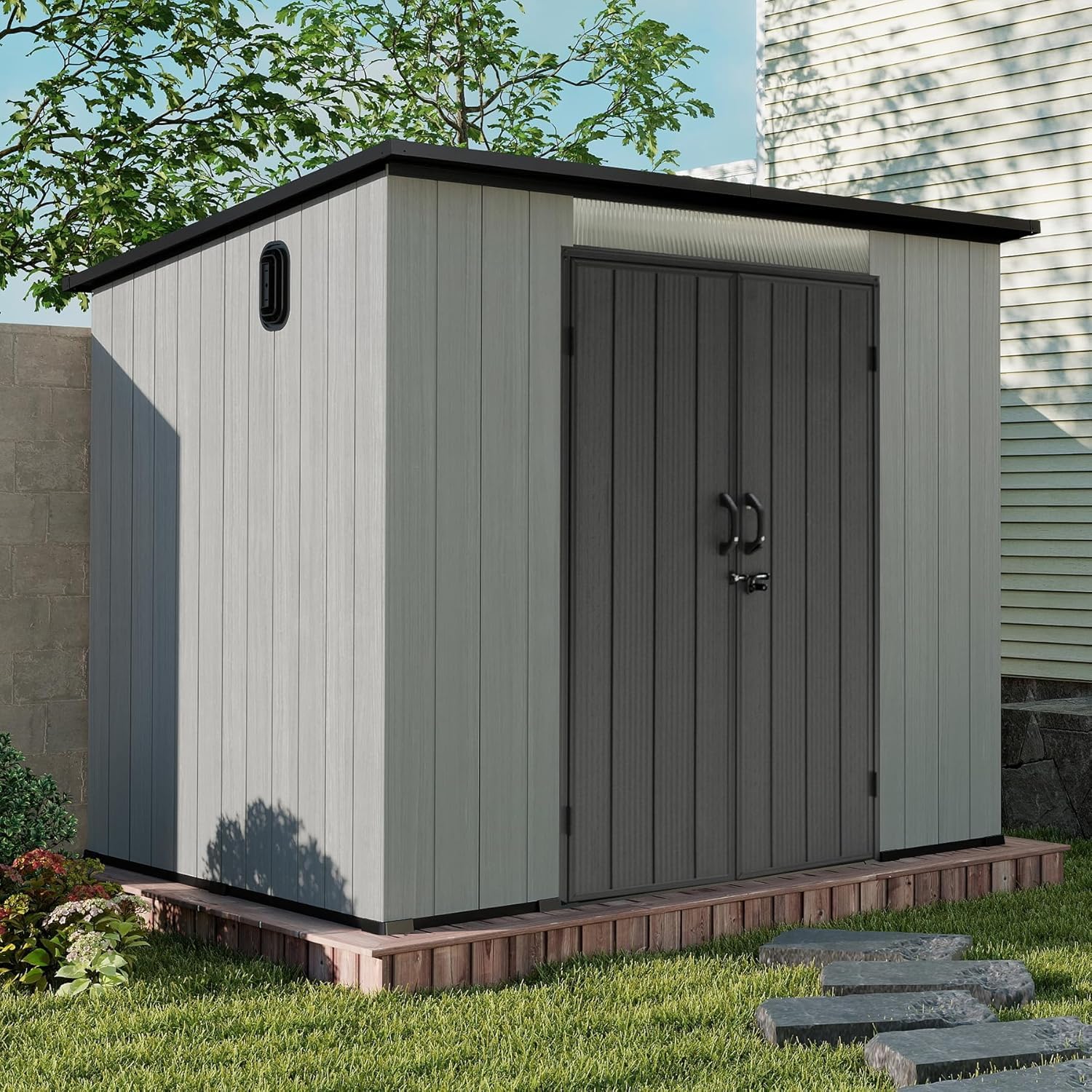 Outdoor Furniture With Storage - Domi 6x9FT Resin Outdoor Storage Shed