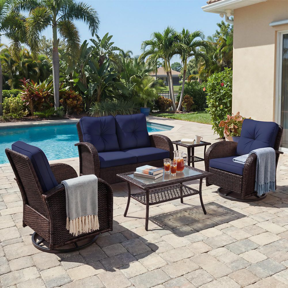 Outdoor Furniture Loveseat - 5 Pieces Patio Furniture Sets, Wicker