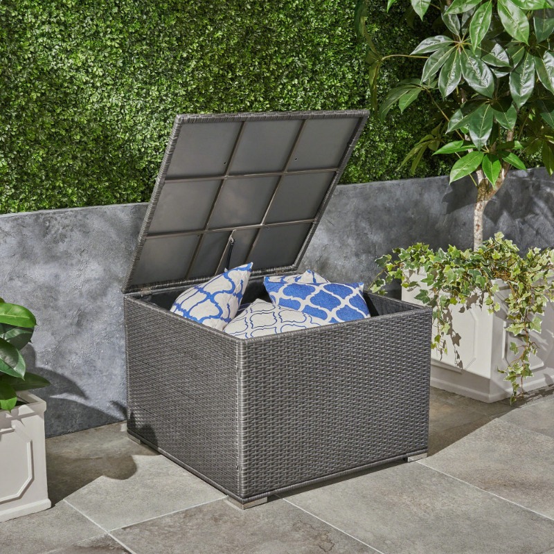 Outdoor Furniture Rattan - Dark Gray Rattan Outdoor Storage Box
