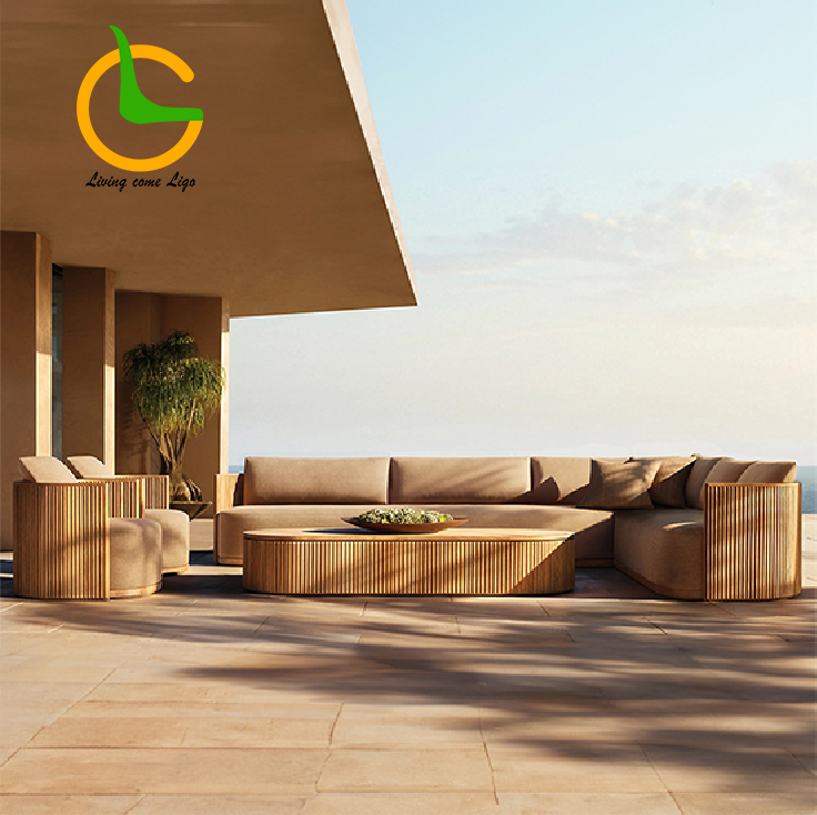 Outdoor Furniture Luxury - Luxury L-shaped Teak Wood Outdoor Sofa