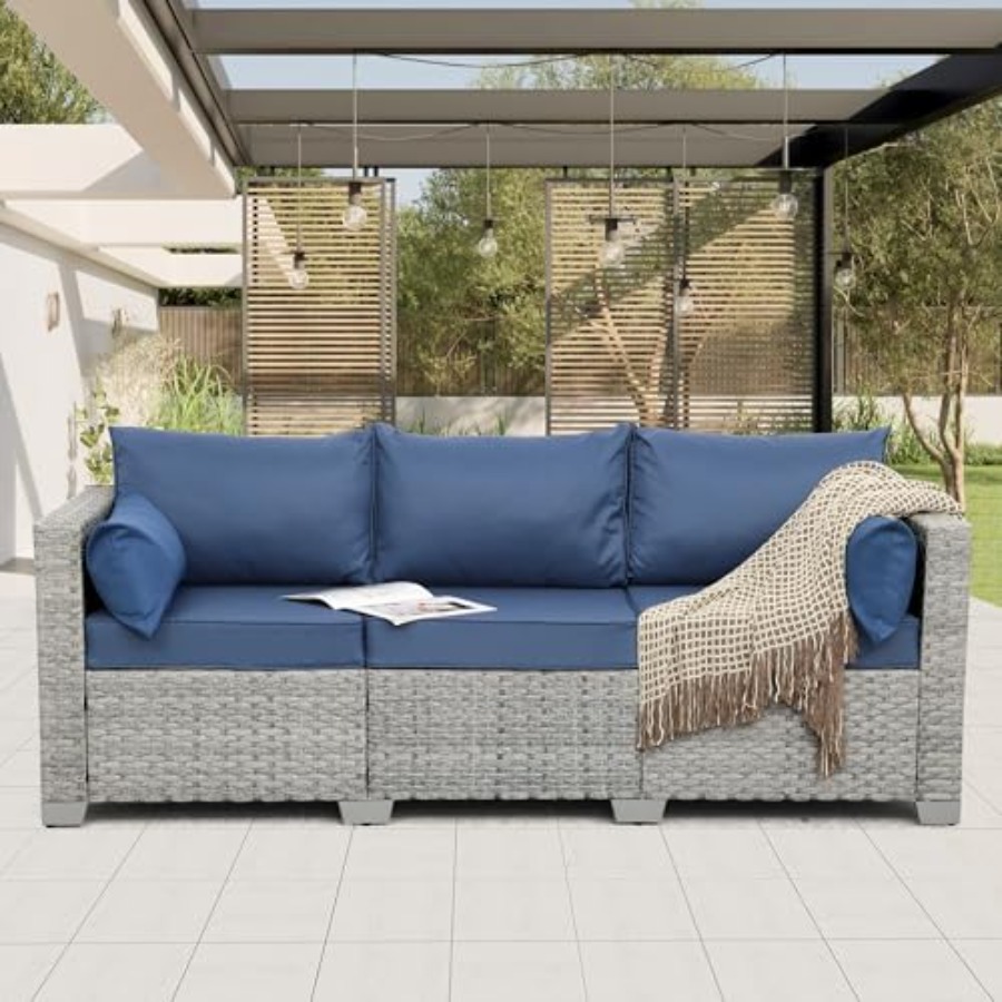 Outdoor Furniture Rattan - Outdoor Couch 3 Seater Wicker Patio