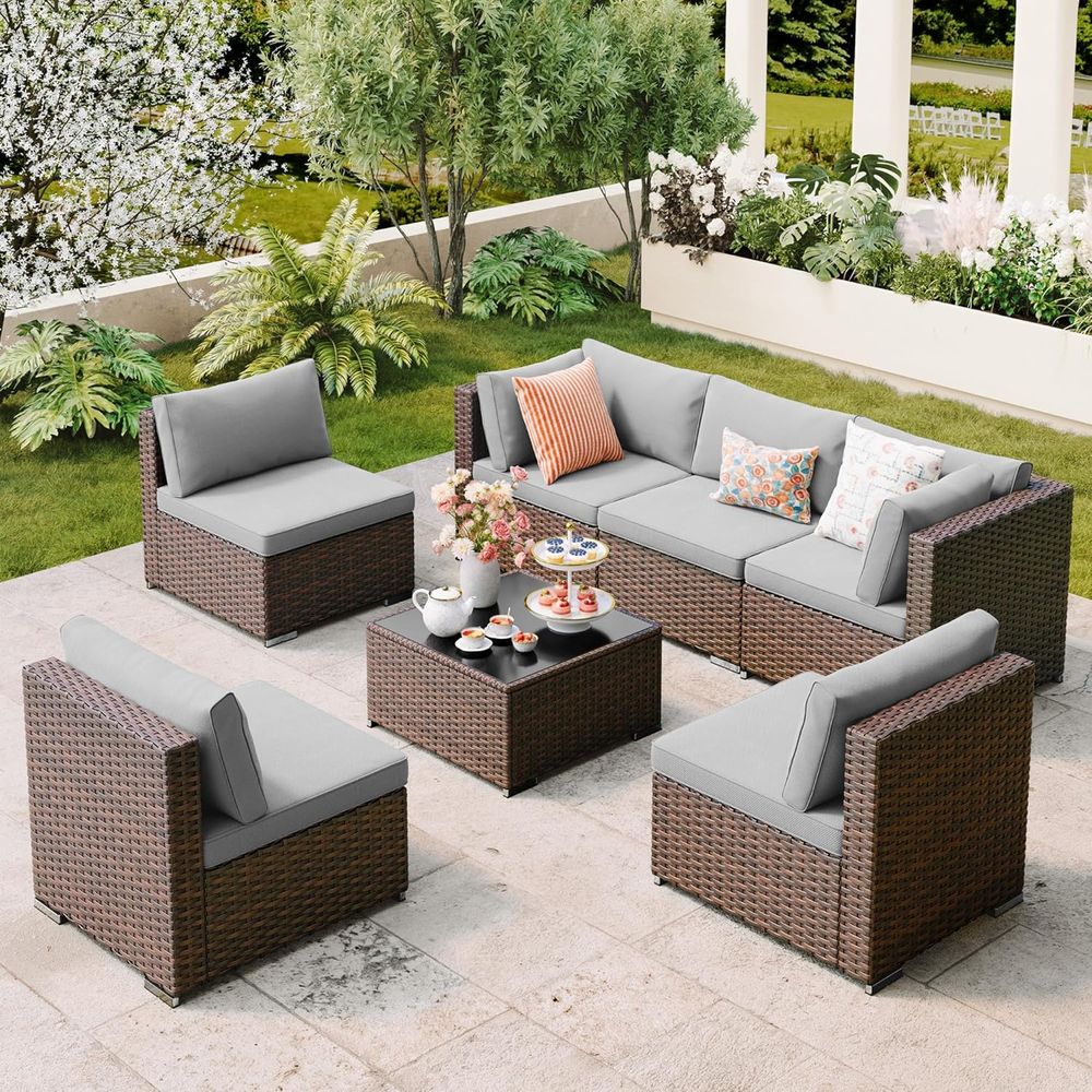 7-Piece Outdoor Patio Wicker S - Outdoor Furniture Balcony reseña y precio