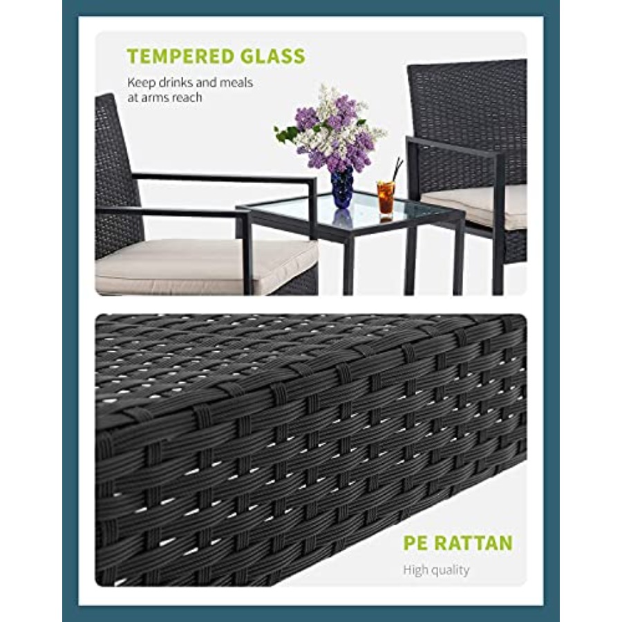 FDW 3 Pieces Outdoor Patio Fur - Outdoor Furniture Rattan reseña y precio