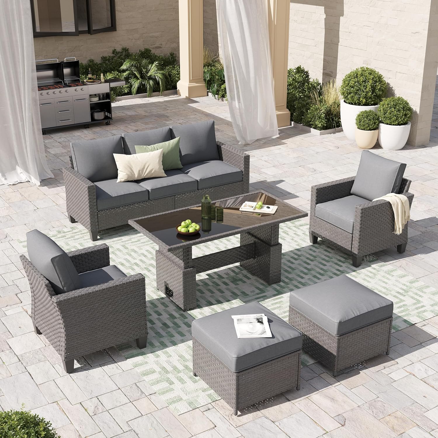 6pcs Grey PE Rattan Outdoor Se - Outdoor Furniture Luxury reseña y precio