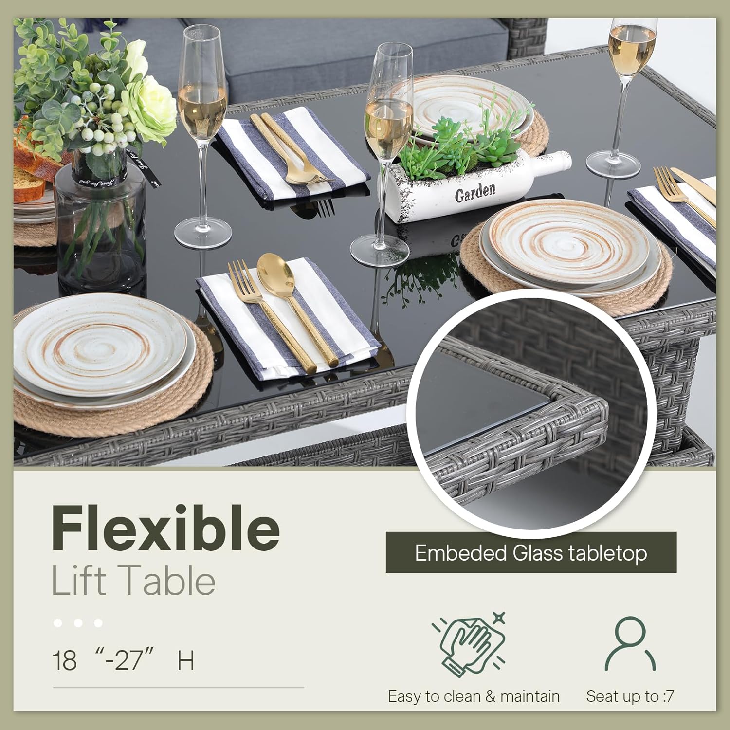 6pcs Grey PE Rattan Outdoor Se - Outdoor Furniture Luxury reseña y precio