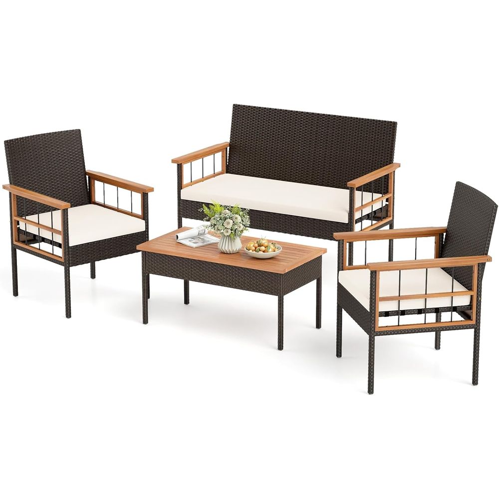 4-Piece Outdoor Wicker Patio F - Outdoor Furniture Balcony reseña y precio