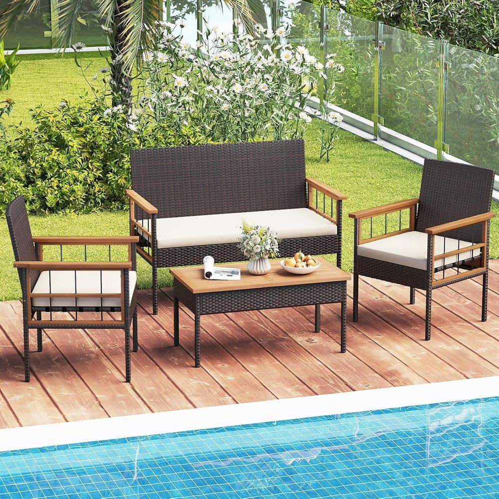 4-Piece Outdoor Wicker Patio F - Outdoor Furniture Balcony reseña y precio