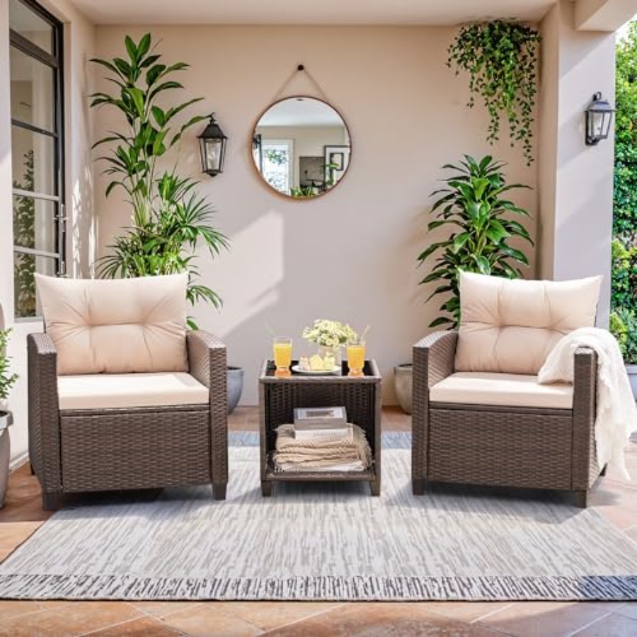 Devoko 3 Pieces Patio Furnitur - Outdoor Furniture Rattan reseña y precio