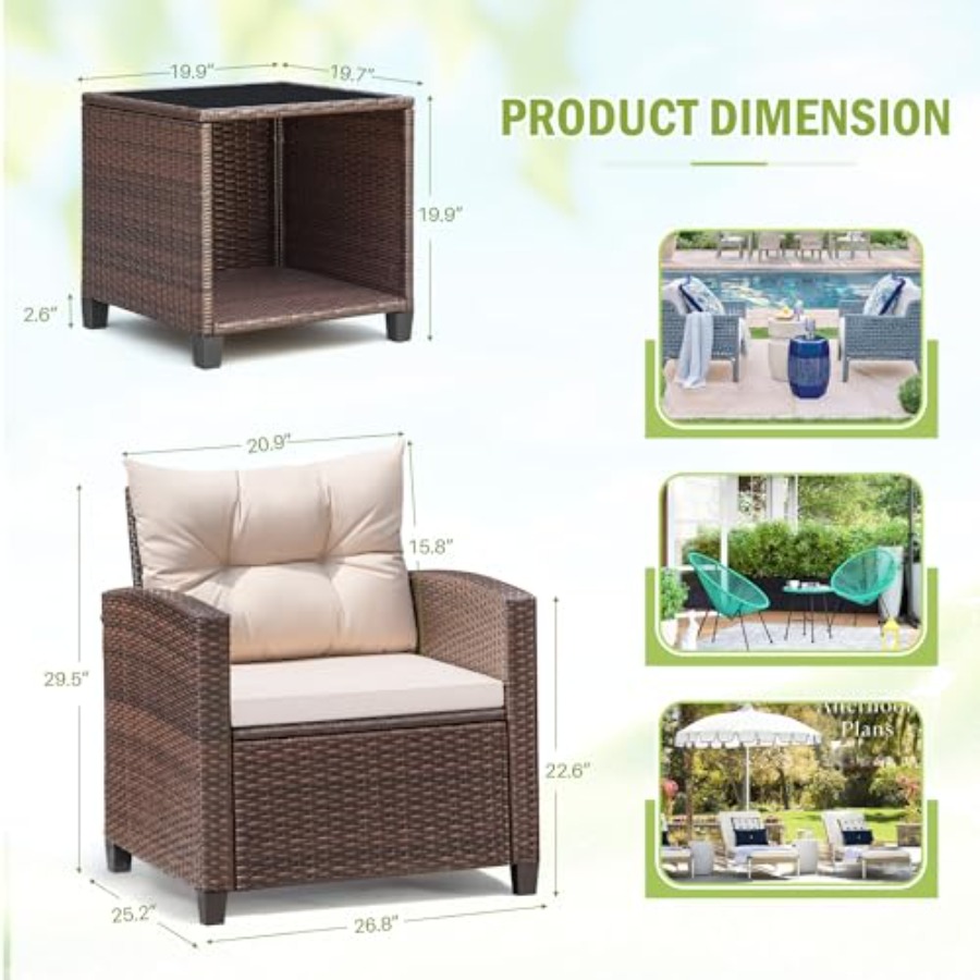 Devoko 3 Pieces Patio Furnitur - Outdoor Furniture Rattan reseña y precio