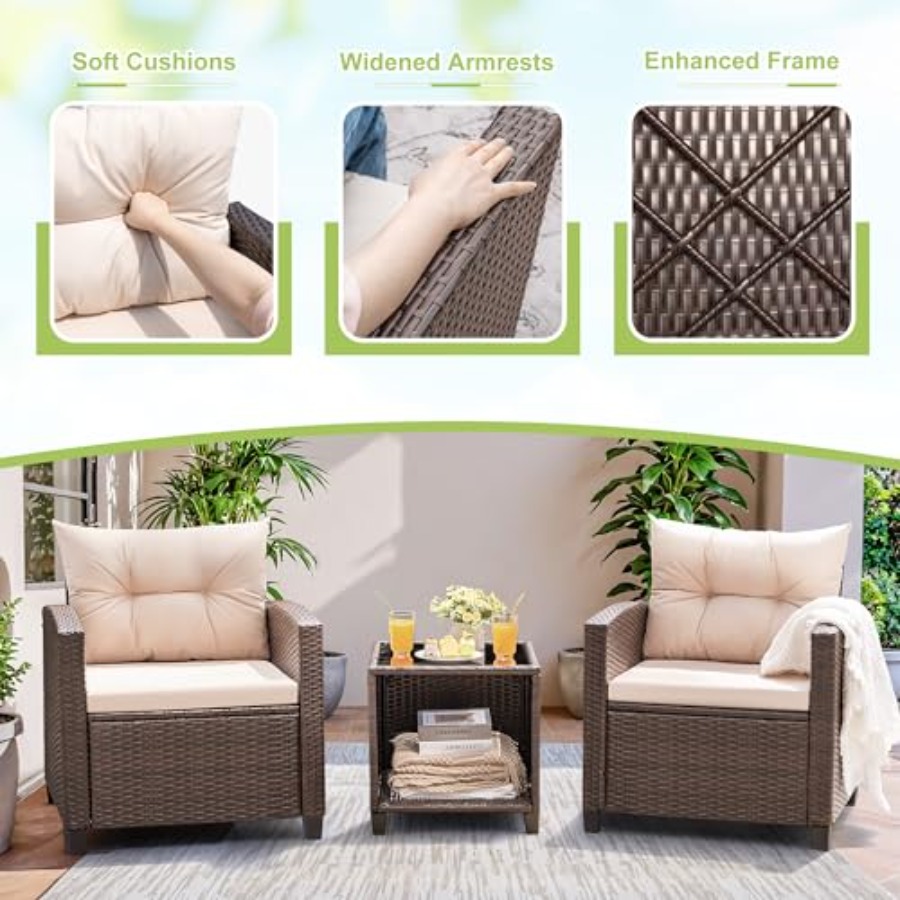 Devoko 3 Pieces Patio Furnitur - Outdoor Furniture Rattan reseña y precio