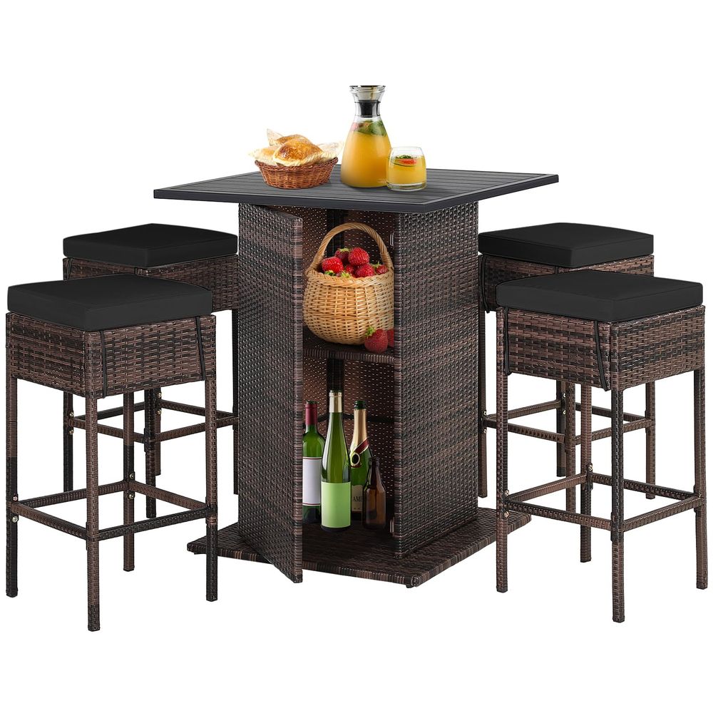 5 Piece Outdoor Rattan Bar Set - Outdoor Furniture No Cushions reseña y precio