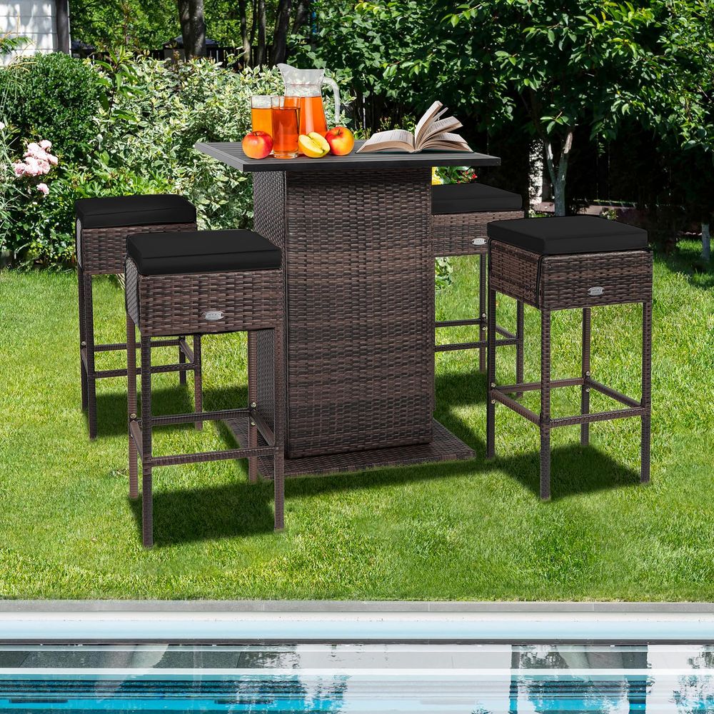 5 Piece Outdoor Rattan Bar Set - Outdoor Furniture No Cushions reseña y precio