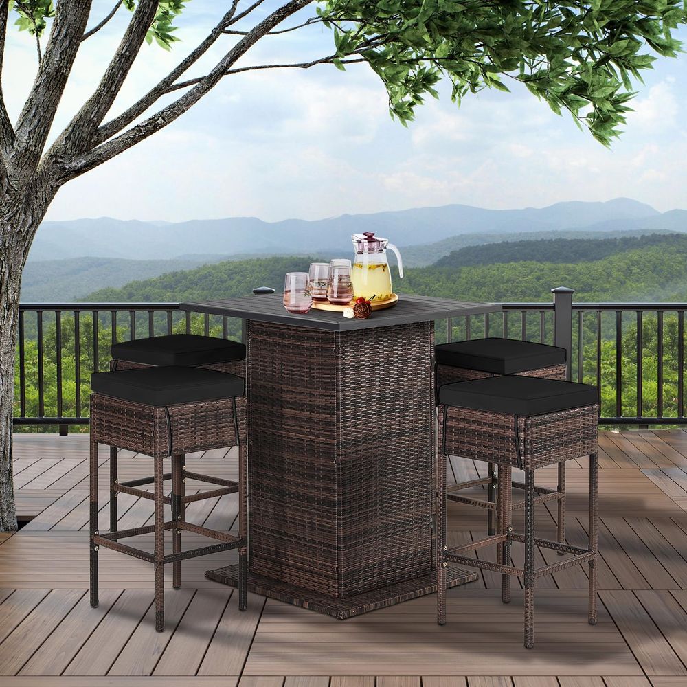 5 Piece Outdoor Rattan Bar Set - Outdoor Furniture No Cushions reseña y precio