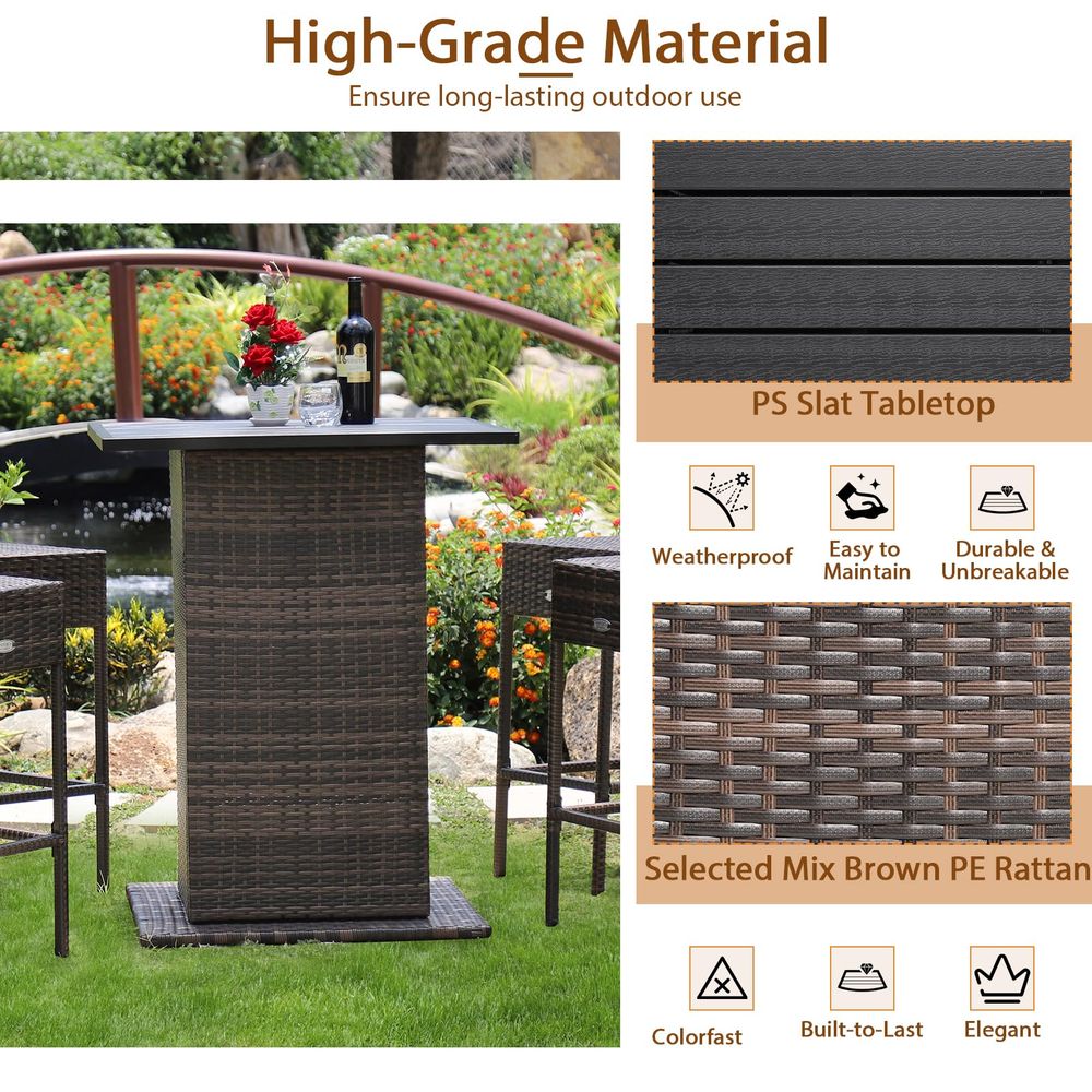 5 Piece Outdoor Rattan Bar Set - Outdoor Furniture No Cushions reseña y precio