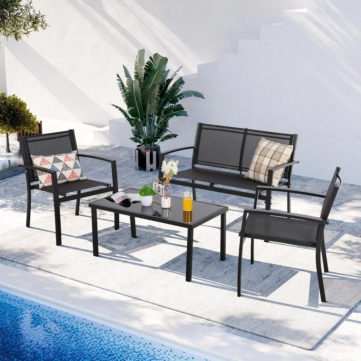 4 Pieces Patio Furniture Set A - Outdoor Furniture Loveseat reseña y precio