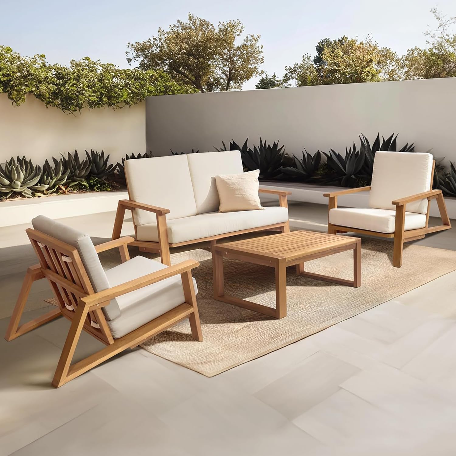 4-Piece Deep Seating Teak Pati - Outdoor Furniture Loveseat reseña y precio