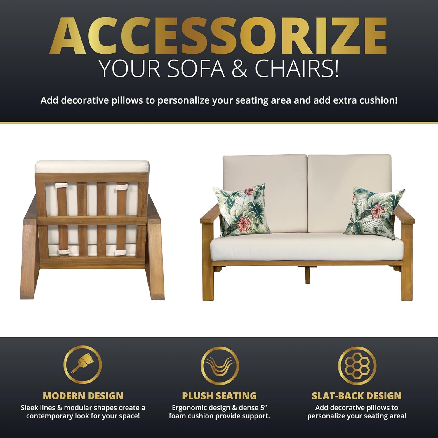 4-Piece Deep Seating Teak Pati - Outdoor Furniture Loveseat reseña y precio