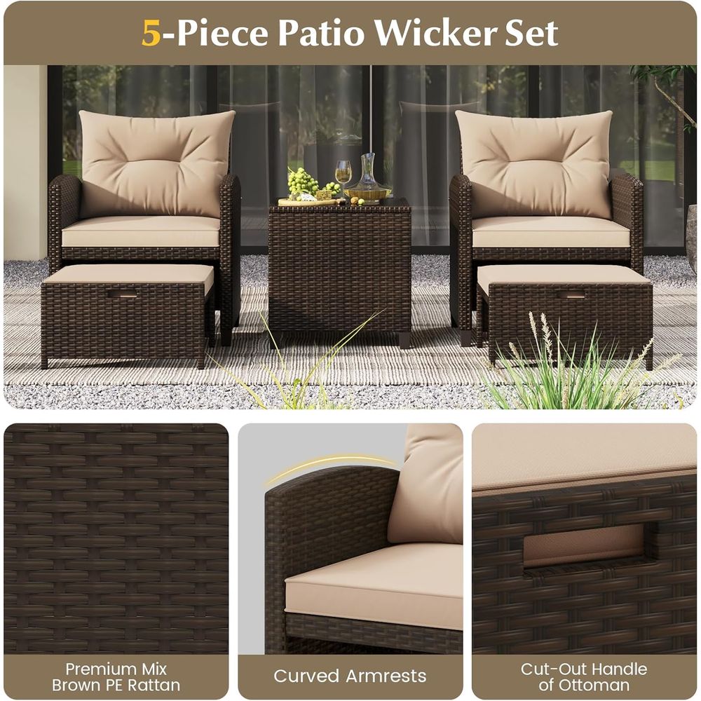 5-Piece Outdoor Patio Furnitur - Outdoor Furniture Rattan reseña y precio