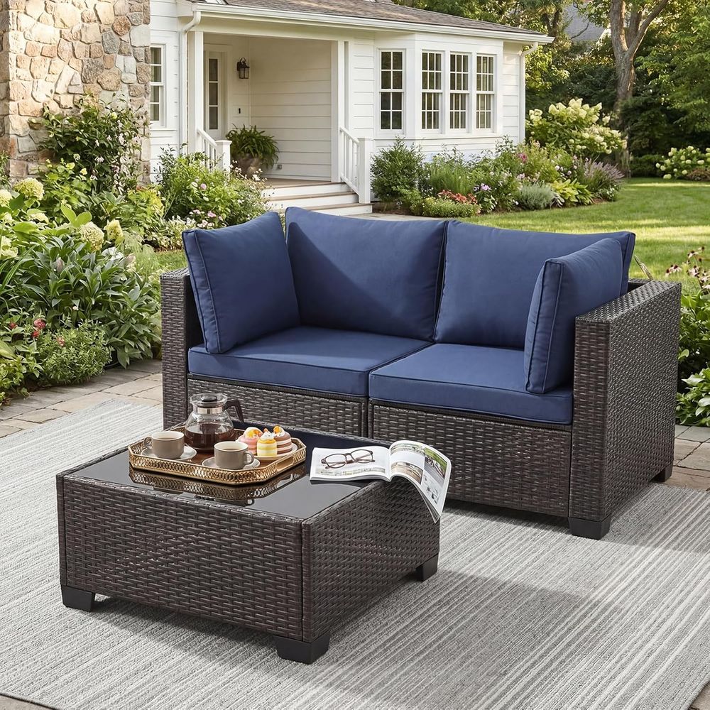 3-Piece Outdoor Wicker Patio F - Outdoor Furniture Loveseat reseña y precio