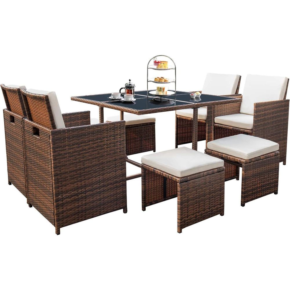 9 Pieces Patio Dining Sets Out - Outdoor Furniture Rattan reseña y precio