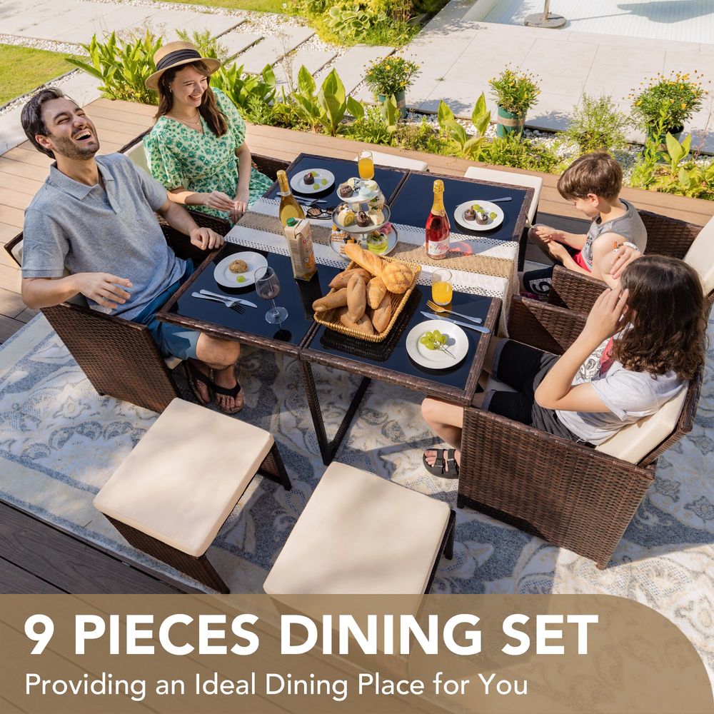 9 Pieces Patio Dining Sets Out - Outdoor Furniture Rattan reseña y precio