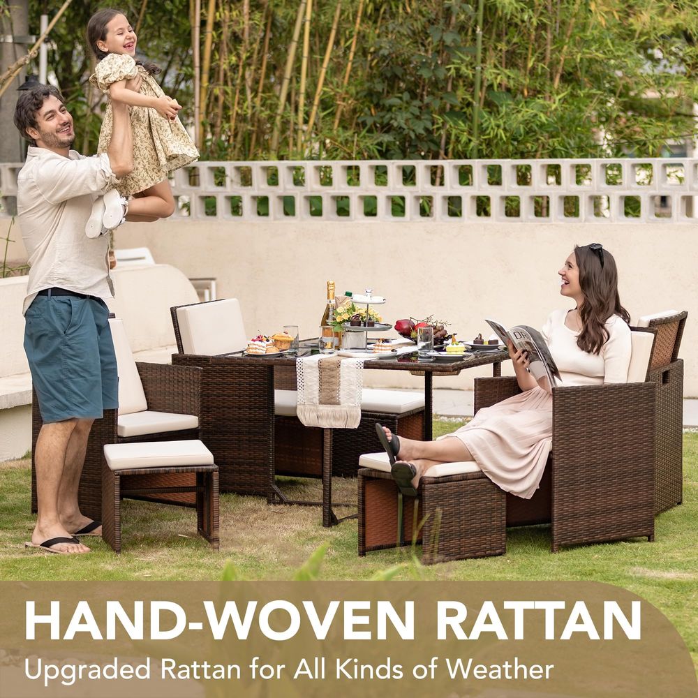9 Pieces Patio Dining Sets Out - Outdoor Furniture Rattan reseña y precio