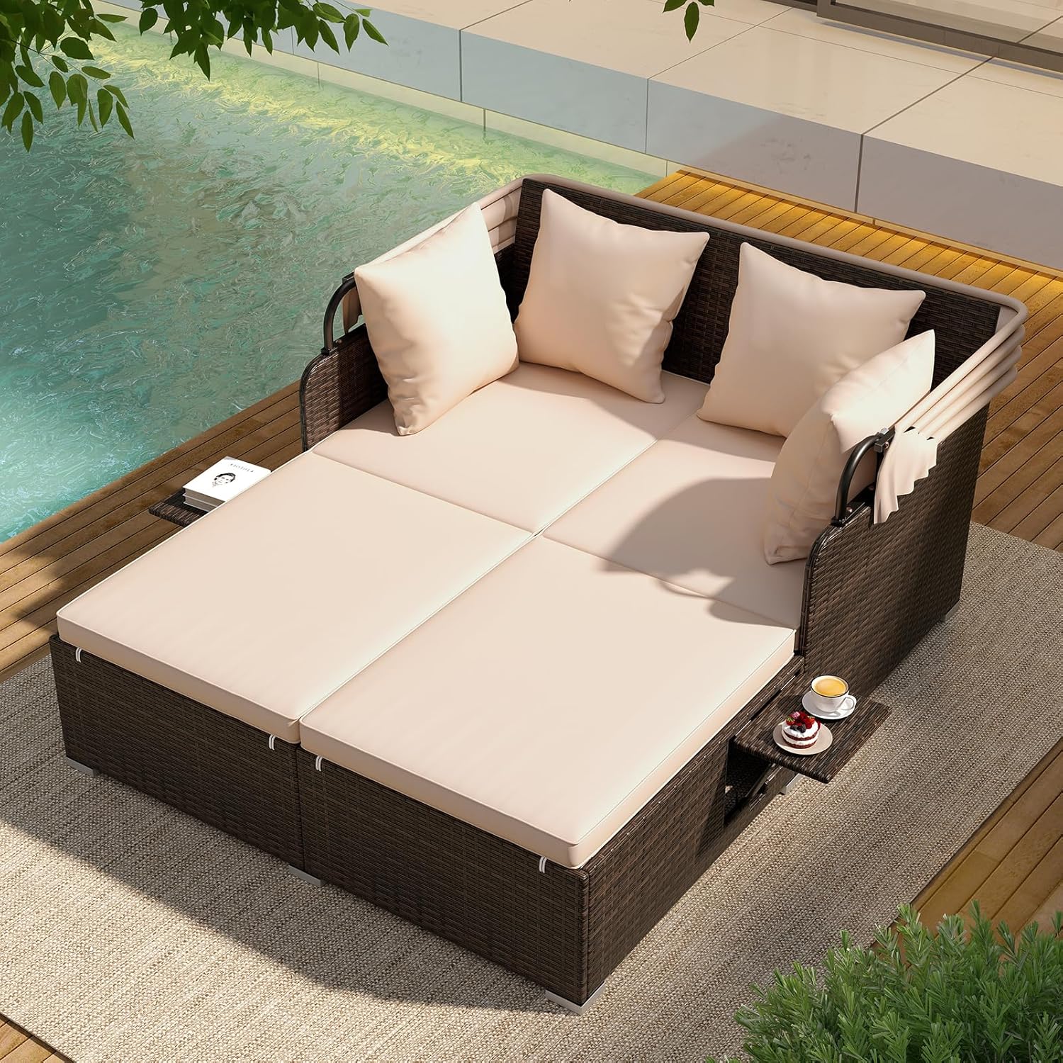 Outdoor Daybed, 2-Person Wicke - Outdoor Furniture Balcony reseña y precio