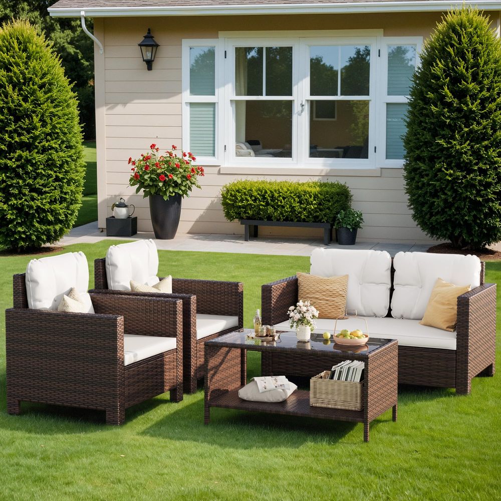 4 Pieces Patio Furniture Sets  - Outdoor Furniture Rattan reseña y precio