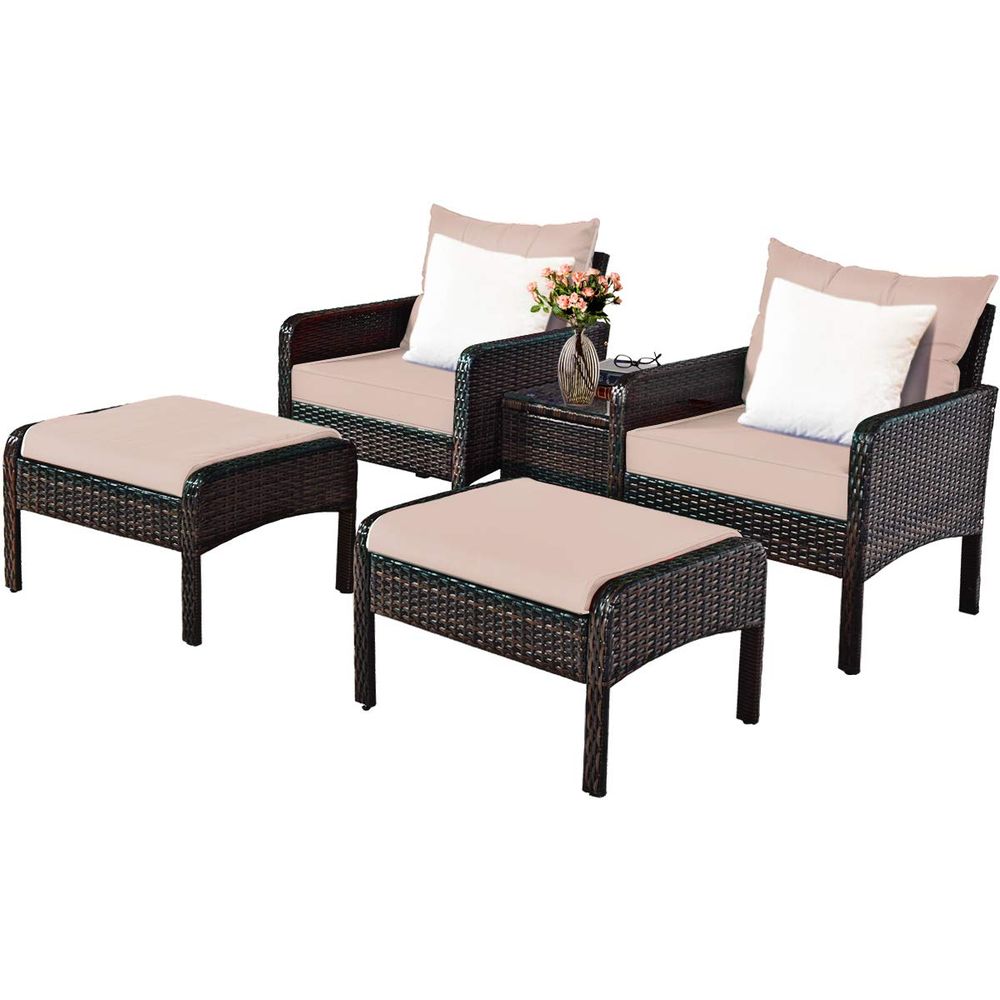 5 Pieces Wicker Patio Furnitur - Outdoor Furniture Rattan reseña y precio