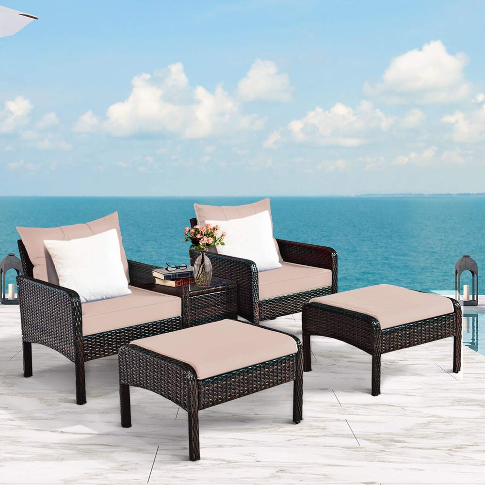 5 Pieces Wicker Patio Furnitur - Outdoor Furniture Rattan reseña y precio