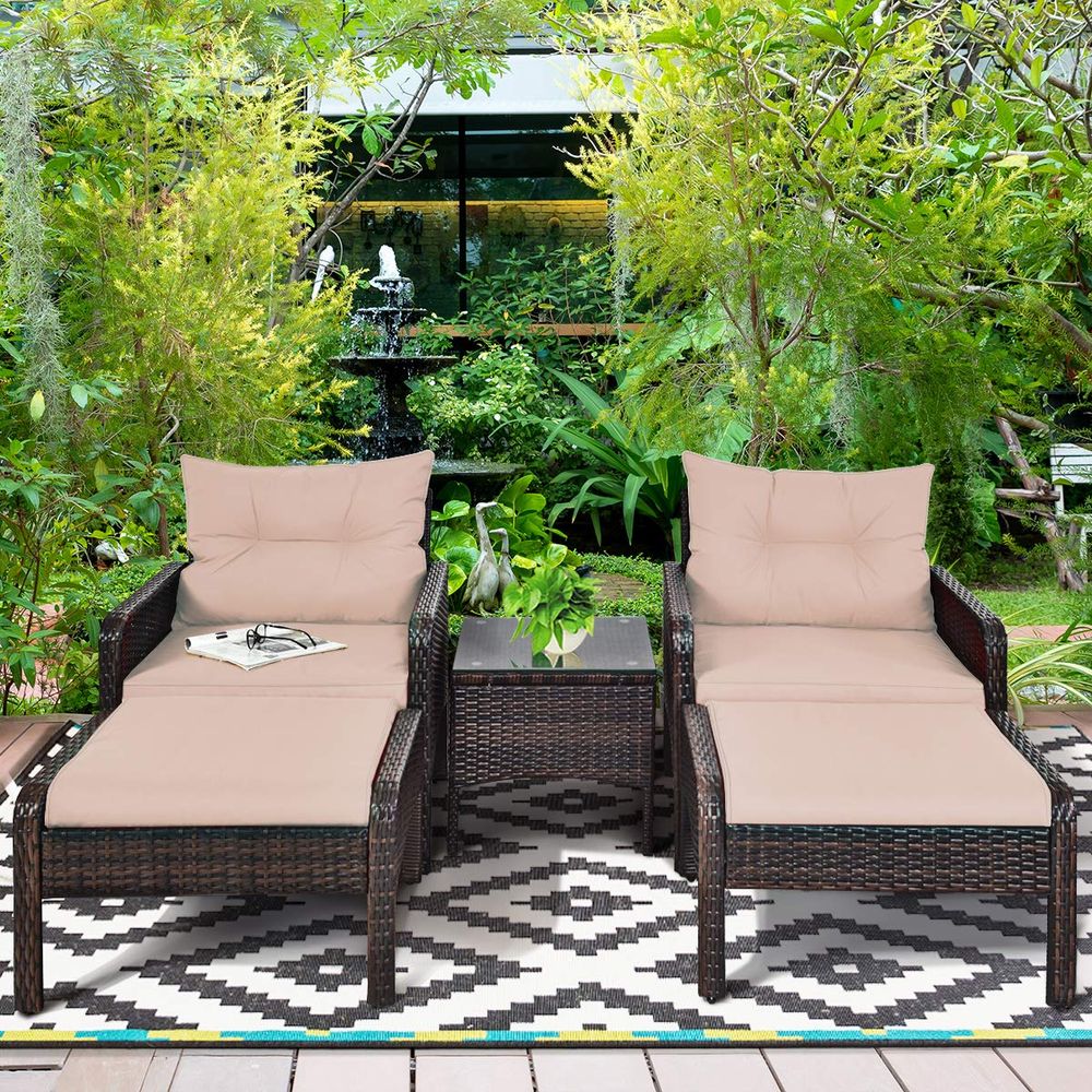 5 Pieces Wicker Patio Furnitur - Outdoor Furniture Rattan reseña y precio