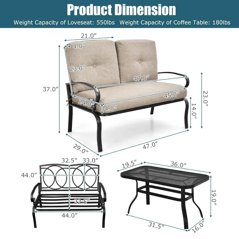 Patio Loveseat with Table Set, - Outdoor Furniture Loveseat reseña y precio