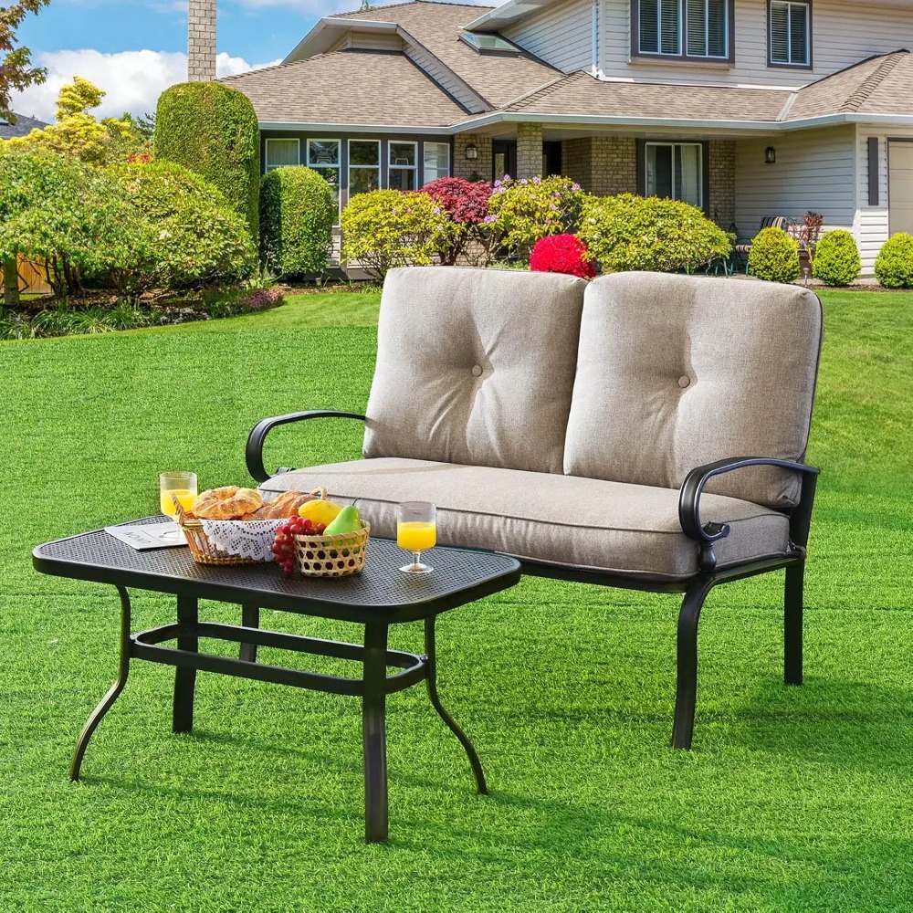 Patio Loveseat with Table Set, - Outdoor Furniture Loveseat reseña y precio