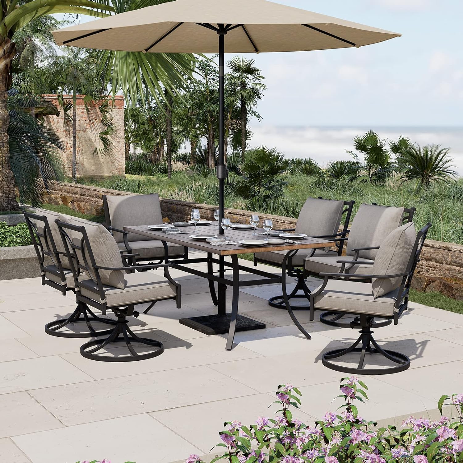 7-Piece Patio Dining Set for 6 - Outdoor Furniture No Cushions reseña y precio