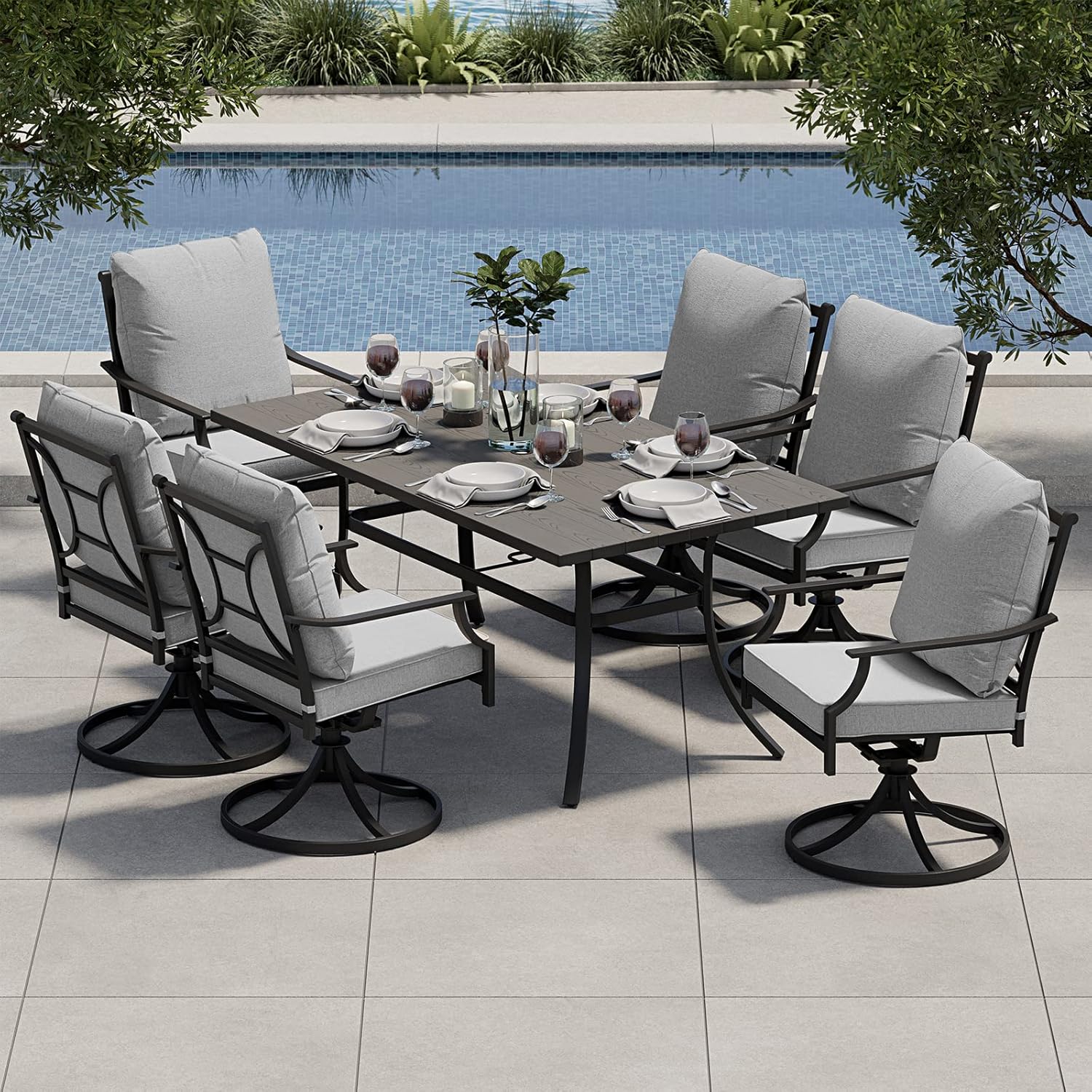 7-Piece Patio Dining Set for 6 - Outdoor Furniture No Cushions reseña y precio