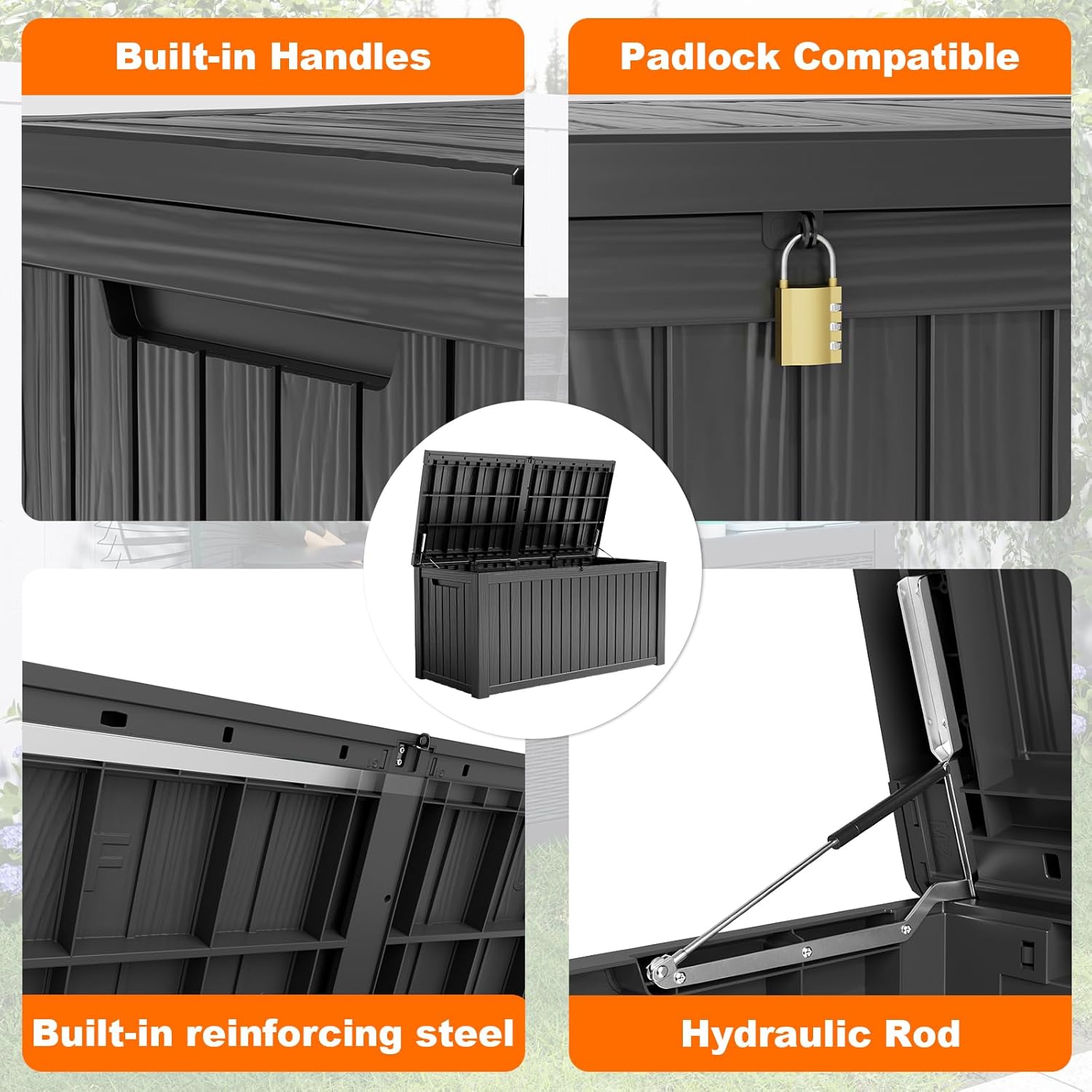 180Gal Lockable Resin Deck Box - Outdoor Furniture With Storage reseña y precio