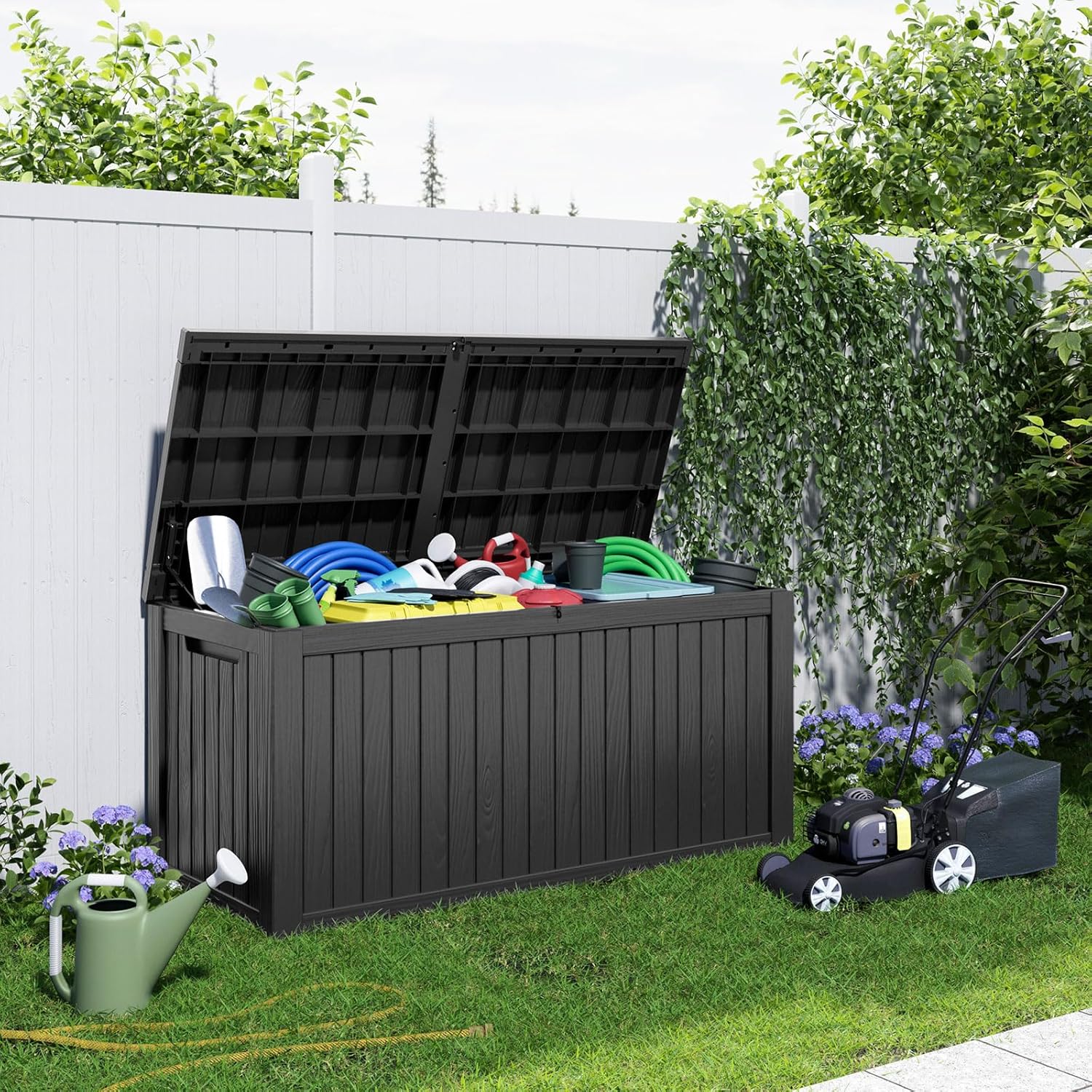180Gal Lockable Resin Deck Box - Outdoor Furniture With Storage reseña y precio