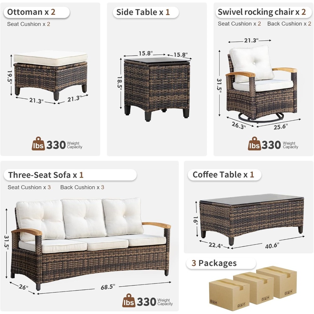 7pc PE Wicker Patio Set,Swivel - Outdoor Furniture Luxury reseña y precio