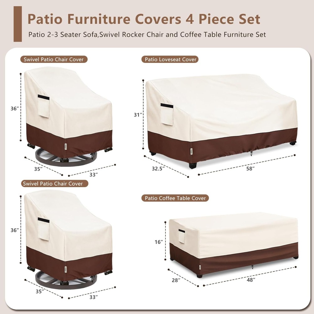 4-Piece Patio Furniture Covers - Outdoor Furniture Heavy Duty reseña y precio
