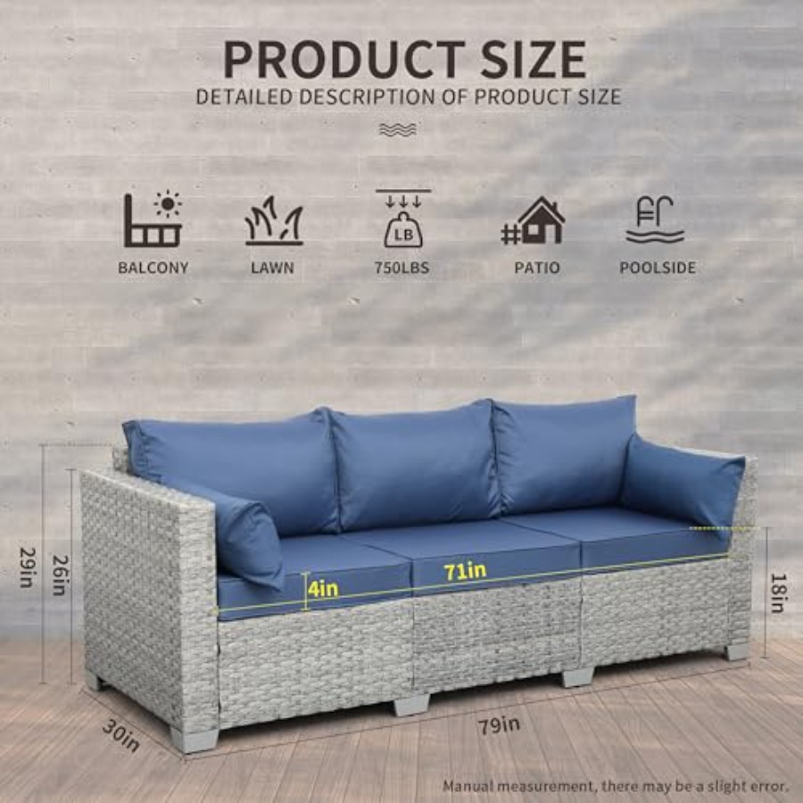 Outdoor Couch 3 Seater Wicker  - Outdoor Furniture Rattan reseña y precio